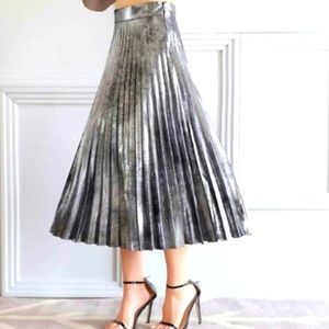 Zara | Metallic Silver Pleated Skirt